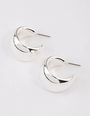 Silver Wide Chubby Hoop Earrings