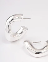 Silver Wave Thick Hoop Earrings