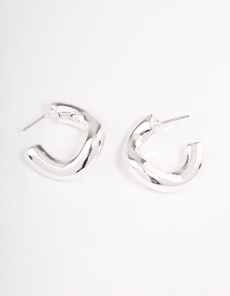 Silver Wave Thick Hoop Earrings