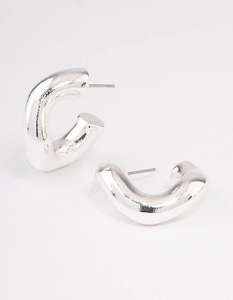 Silver Wave Thick Hoop Earrings