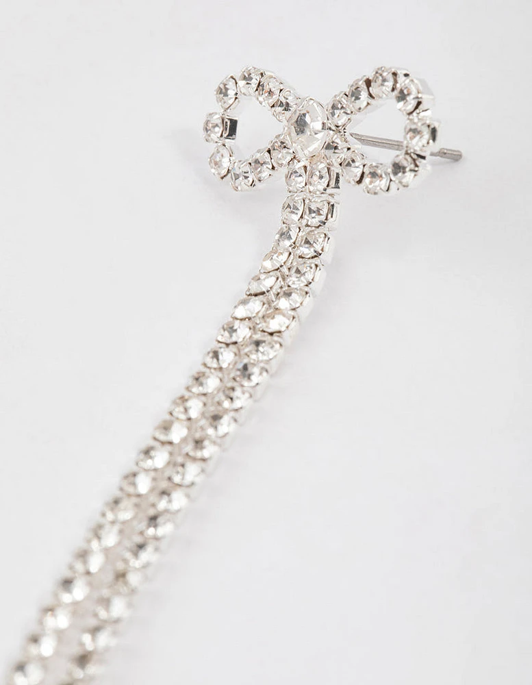 Silver Diamante Cupchain Bow Drop Earrings