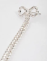 Silver Diamante Cupchain Bow Drop Earrings