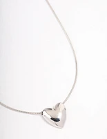Rhodium Large Plain Heart Pendant Necklace