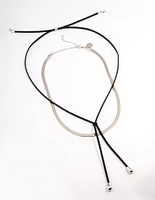 Rhodium Snake Chain Black Suede Cord Necklace Pack