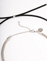 Rhodium Snake Chain Black Suede Cord Necklace Pack