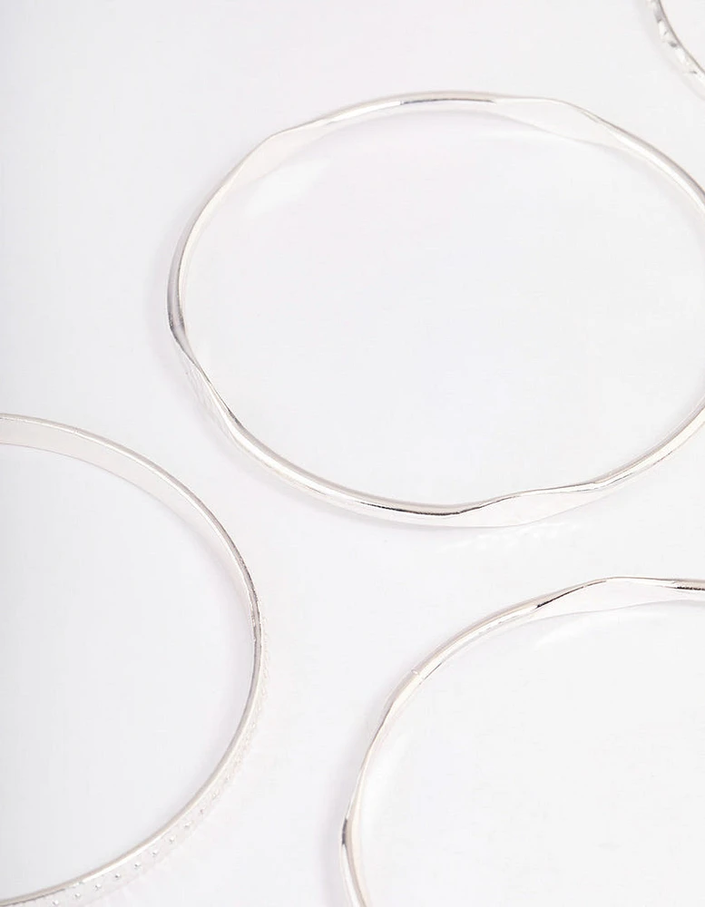 Silver Mixed Hammered Bangle 5-Pack