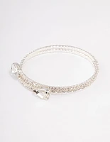 Silver Diamante Pearl Double Row Cuff Bangle