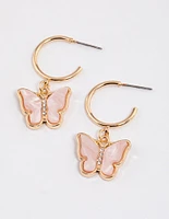 Pink Acrylic Butterfly Hoop Drop Earrings