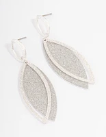 Silver Glitter Double Petal Drop Earrings