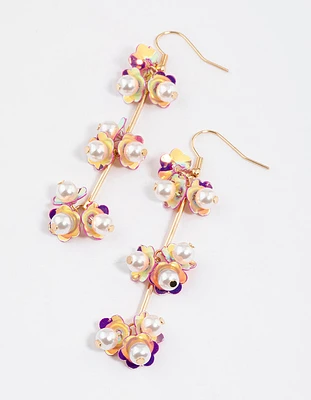 Pink Sequin Stick Flower Drop Earrings