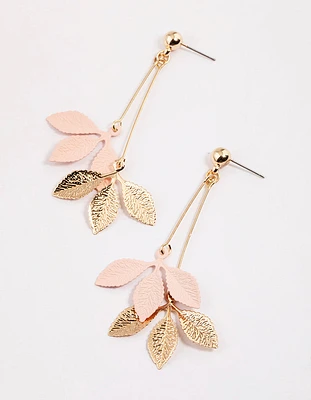 Pink Multi Leaf Stick Drop Earrings
