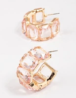 Gold Square Crystal Mini Hoop Earrings