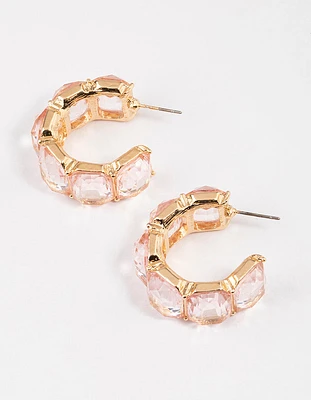 Gold Square Crystal Mini Hoop Earrings