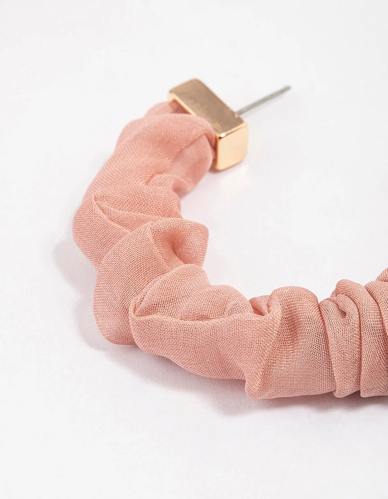 Gold & Pink Scrunched Fabric Hoop Earrings