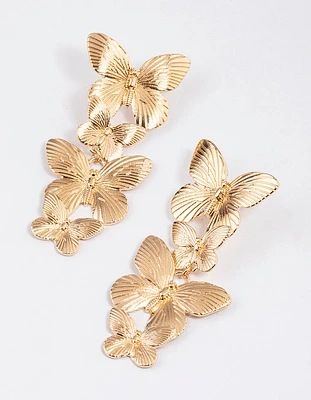 Gold Statement Butterfly Drop Earrings