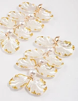 Gold Pearlised Petal Drop Earrings