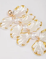 Gold Pearlised Petal Drop Earrings