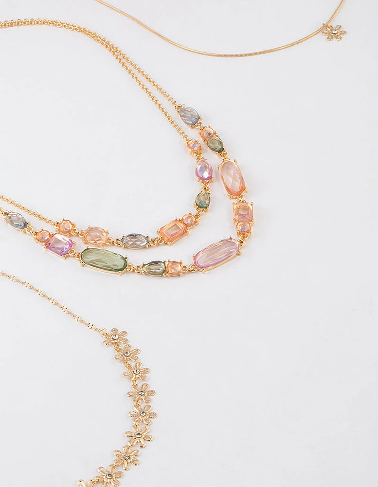 Gold Chunky Mixed Statement Double Layered Necklace