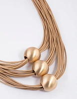 Gold Wax Cord Triangle Ball Necklace