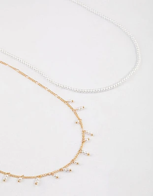 Gold Flower Pearl Layered Necklace