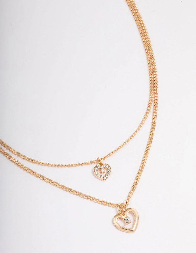 Rose Gold Double Chain Heart Diamante Necklace