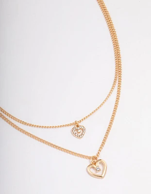 Rose Gold Double Chain Heart Diamante Necklace