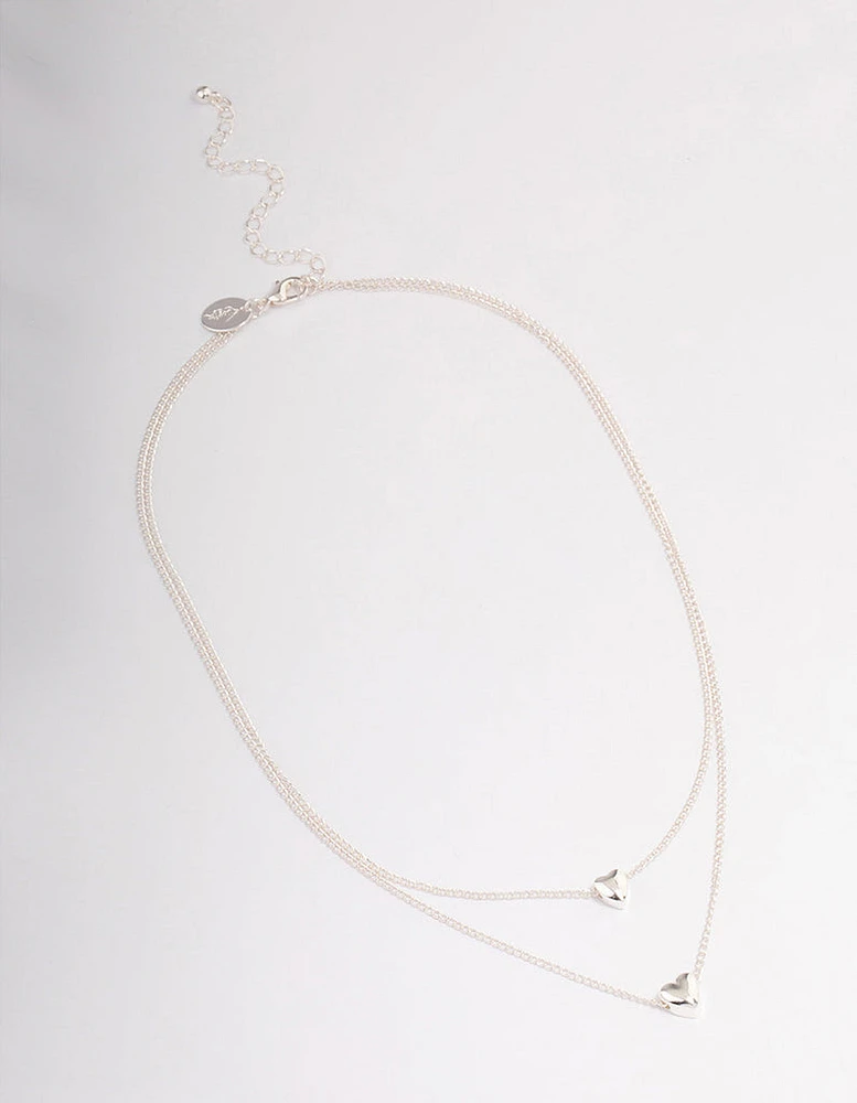 Silver Heart Double Row Necklace