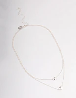 Silver Heart Double Row Necklace