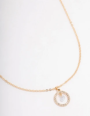 Gold Double Chain Circle Diamante Necklace