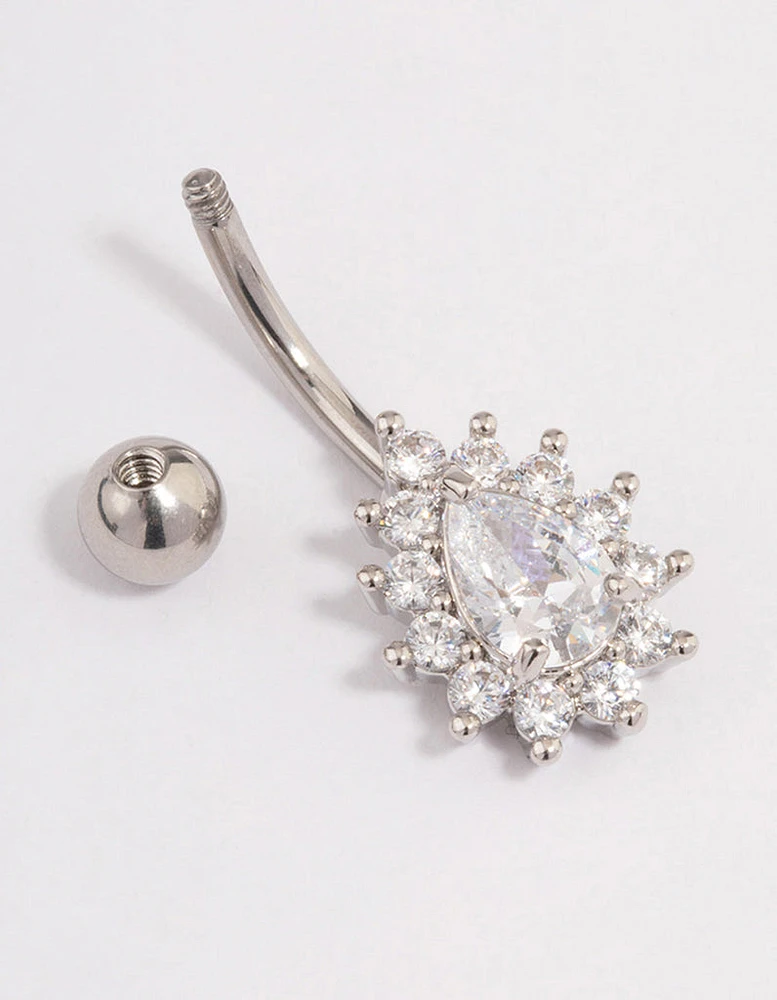 Surgical Steel Cubic Zirconia Pear Statement Belly Ring