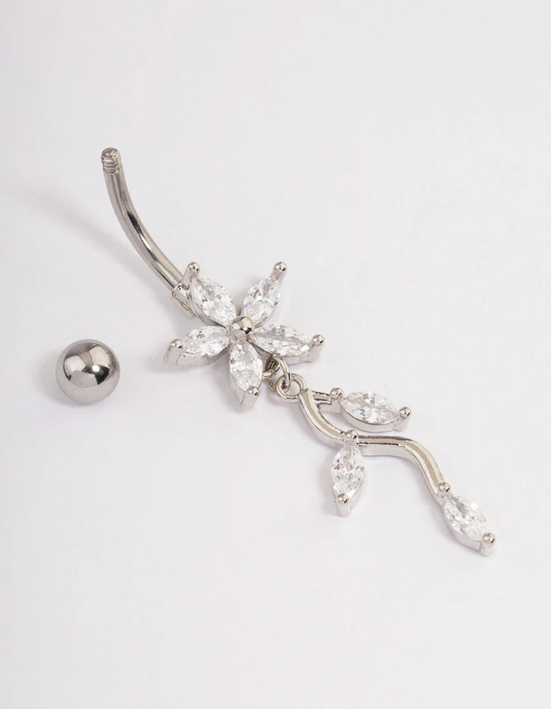 Surgical Steel Cubic Zirconia Flower Drop Belly Ring