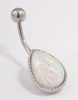 Surgical Steel Opal Pear Belly Ring
