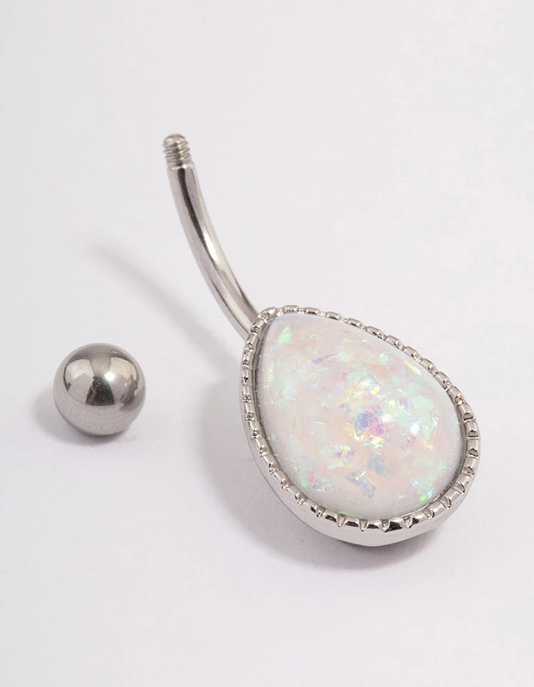 Surgical Steel Opal Pear Belly Ring