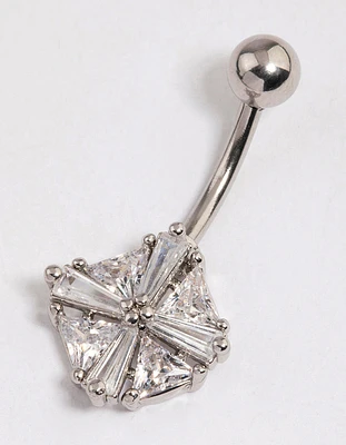 Surgical Steel Cubic Zirconia Square Baguette Belly Ring