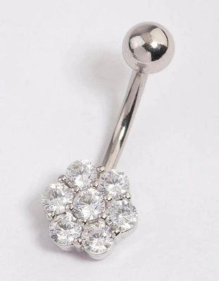 Surgical Steel Cubic Zirconia Chunky Flower Belly Ring