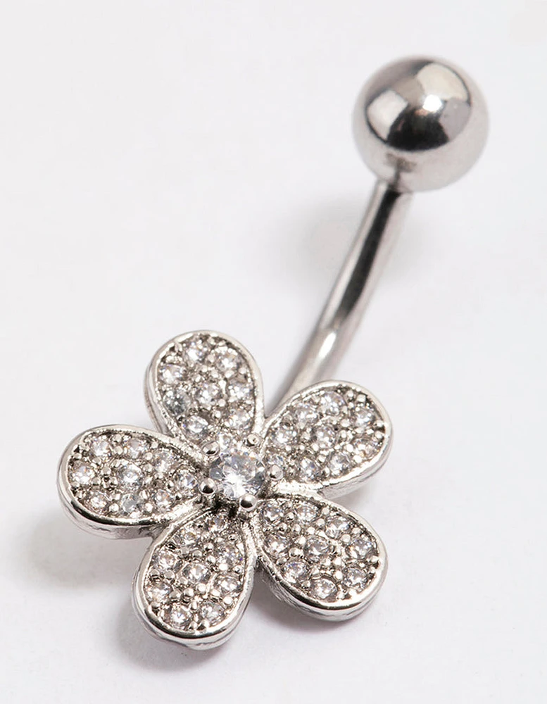 Surgical Steel Cubic Zirconia Pave Daisy Belly Ring