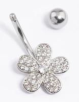 Surgical Steel Cubic Zirconia Pave Daisy Belly Ring
