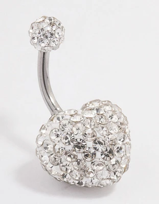 Surgical Steel Diamante Puffy Heart Belly Ring