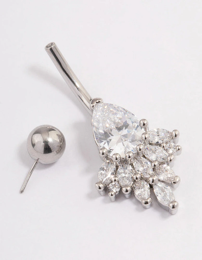 Surgical Steel Cubic Zirconia Pear Fan Belly Ring