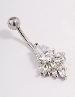 Surgical Steel Cubic Zirconia Pear Fan Belly Ring