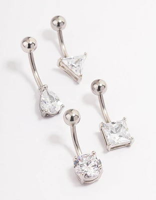 Surgical Steel Mixed Cubic Zirconia Claw Belly Ring 4-Pack
