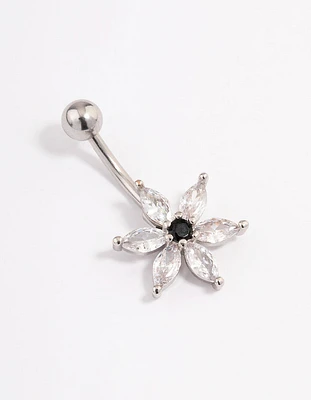 Surgical Steel Crystal Daisy Long Belly Ring