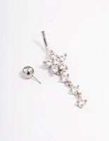 Surgical Steel Cubic Zirconia Flower Triple Charm Belly Ring