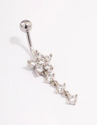 Surgical Steel Cubic Zirconia Flower Triple Charm Belly Ring