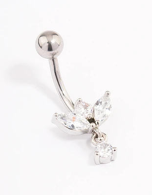 Surgical Steel Cubic Zirconia Tear Dangle Belly Ring