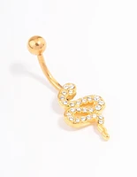Gold Plated Surgical Steel Cubic Zirconia Serpent Belly Ring