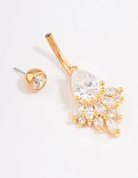 Gold Plated Surgical Steel Cubic Zirconia Pear Fan Belly Ring