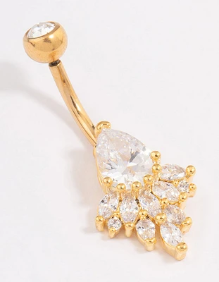 Gold Plated Surgical Steel Cubic Zirconia Pear Fan Belly Ring