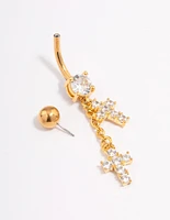 Gold Plated Surgical Steel Double Cross Drop Belly Ring