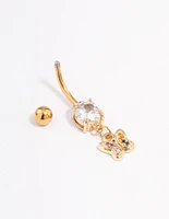 Gold Plated Surgical Steel Cubic Zirconia Rainbow Butterfly Belly Ring